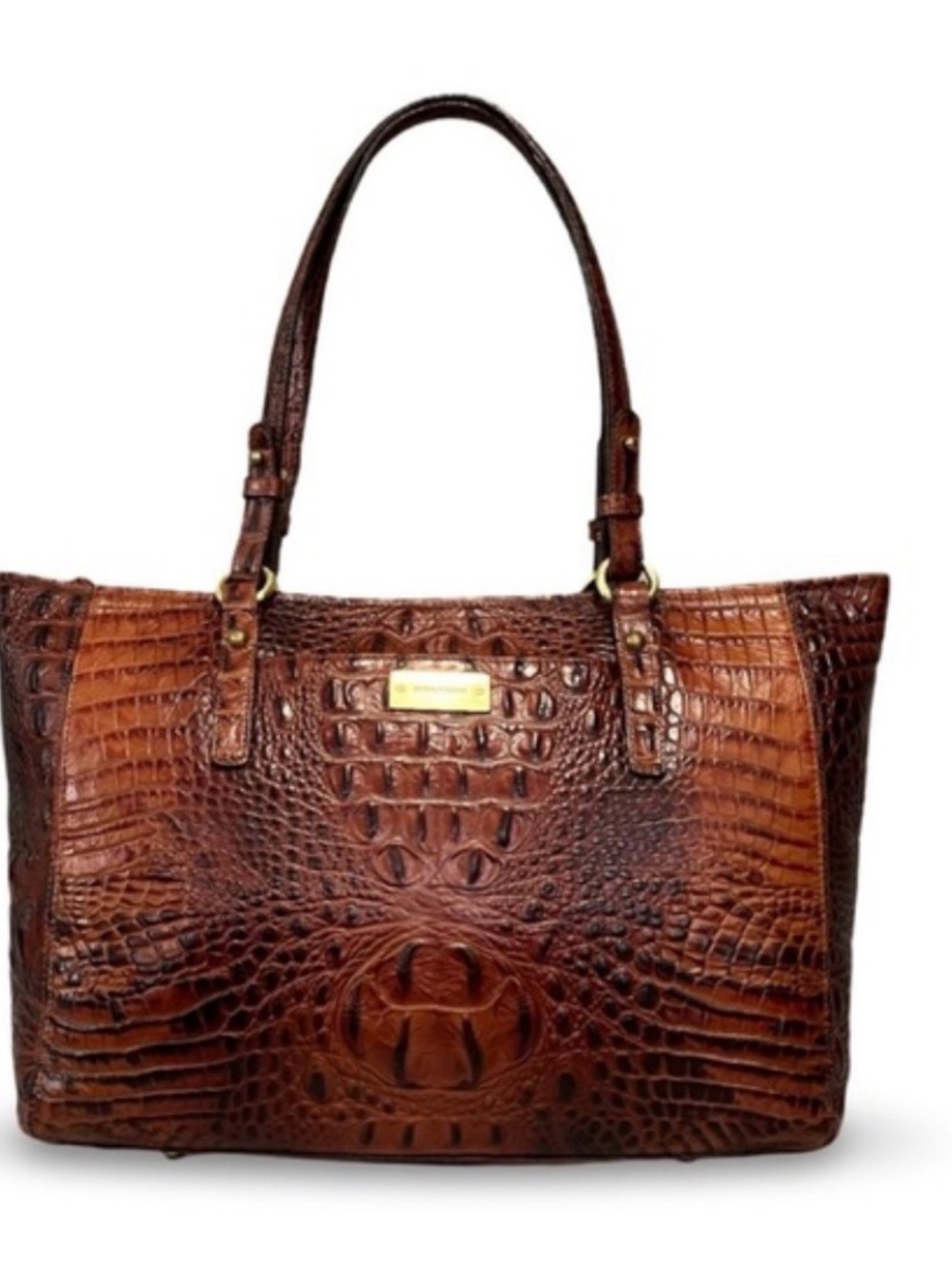 Brahmin Medium Asher Tote in Pecan Brown Melbourne Croc Embossed Leather